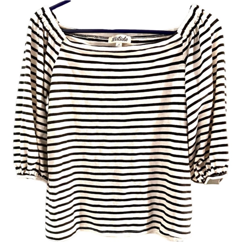 Listicle White and Black Striped Square Neck Top